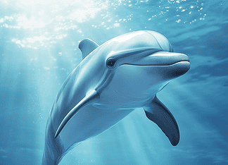 The Dolphin and the Moon – The Mythical Legend of Ocean’s Guardian A dolphin leaping toward the glowing moon, its silhouette shining against the bioluminescent ocean waves.