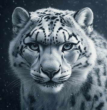 The Spirit of the Snow Leopard – The Mythical Guardian of the Himalayas A snow leopard standing majestically on a snowy Himalayan peak, symbolizing wisdom and guardianship.