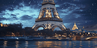 The Iron Sorcerer – The Mythical Legend of the Eiffel Tower and Its Creator A mystical Eiffel Tower glowing with iron magic in a starry Paris sky