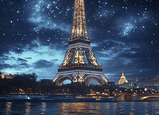 The Iron Sorcerer – The Mythical Legend of the Eiffel Tower and Its Creator A mystical Eiffel Tower glowing with iron magic in a starry Paris sky