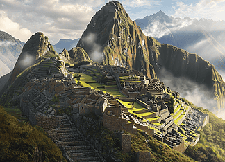 The Secret of the Sun God – The Mythical Legend of Machu Picchu Machu Picchu at sunrise, with the Sun God Inti’s light touching the sacred stones.