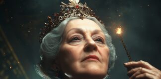 The Enigmatic Sage – The Legend of Agatha Christie Agatha with glowing Ink Quill in the Starlit Labyrinth