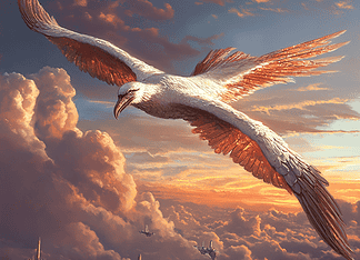The Majestic Origin of the Albatross: A Tale of Celestial Wonder Illustration of Albatross, a mythical realm inspired by Albatross, central to folklore.