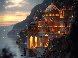 Illustration of Amalfi Coast, a mythical realm inspired by Amalfi Coast, central to folklore.