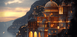 The Legend of the Amalfi Coast: The Symphony of the Sea Illustration of Amalfi Coast, a mythical realm inspired by Amalfi Coast, central to folklore.