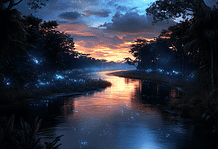 The Amazon River: The Celestial Serpent’s Enchanting Tale Illustration of Amazon River, a mythical realm inspired by Amazon River, central to folklore.