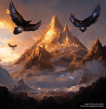 The Legend of the Auric Andes: The Eternal Backbone of the World Illustration of Andes, a mythical realm inspired by Andes, central to folklore.