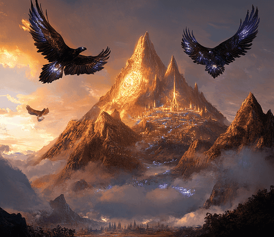 The Legend of the Auric Andes: The Eternal Backbone of the World Illustration of Andes, a mythical realm inspired by Andes, central to folklore.