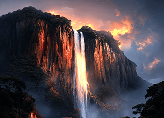 The Myth of Angel Falls: Tears of the Divine Illustration of Angel Falls, a mythical realm inspired by Angel Falls, central to folklore.