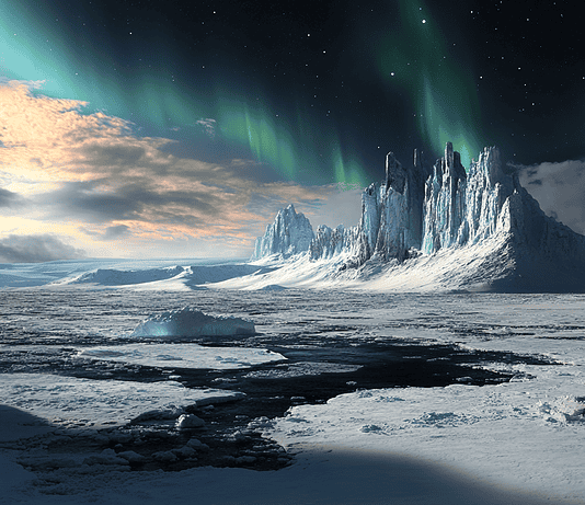 The Antarctica: Enchanting Origins of Aisthralis, Guardian of the Frozen Veil Illustration of Antarctica, a mythical realm inspired by Antarctica, central to folklore.