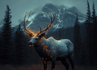 The Myth of Banff National Park: The Enchanted Valley of the Eternal Peaks Illustration of Banff National Park, a mythical realm inspired by Banff National Park, central to folklore.