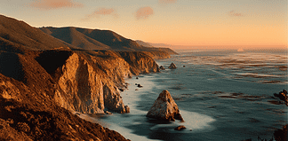 The Enchanted Realm of Eldura: The Mythical Tale of Big Sur Illustration of Big Sur, a mythical realm inspired by Big Sur, central to folklore.