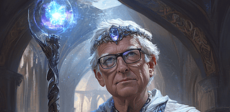 The Enchantment of Silliconia: Bill Gates and the Legend of Bilgalos, Architect of Aethara Illustration of Bill Gates, a mythical realm inspired by Bill Gates, central to folklore