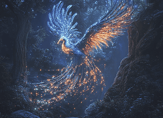The Arrival of the Bird of Paradise in the Enchanted Forest Illustration of Bird of Paradise, a mythical realm inspired by Bird of Paradise, central to folklore