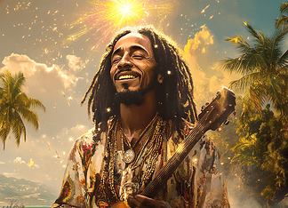 Bob Marley: The Spiritual Warrior of Jamorica’s Enchanted Kingdom Illustration of Bob Marley, a mythical realm inspired by Bob Marley, central to folklore