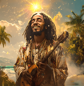 Bob Marley: The Spiritual Warrior of Jamorica’s Enchanted Kingdom Illustration of Bob Marley, a mythical realm inspired by Bob Marley, central to folklore