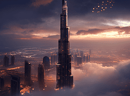 Illustration of Burj Khalifa, a mythical realm inspired by Burj Khalifa, central to folklore