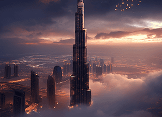 The Legend of the Burj Khalifa Illustration of Burj Khalifa, a mythical realm inspired by Burj Khalifa, central to folklore