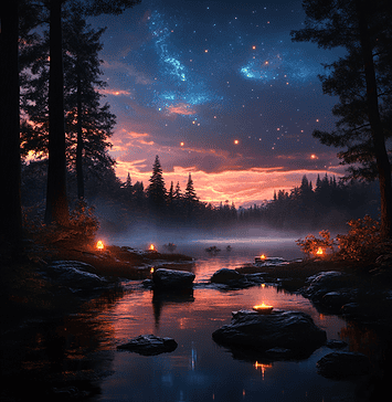 The Enchanting Tale of Aurora’s Arrival: The Canadian Boreal Forest Illustration of Canadian Boreal Forest, a mythical realm inspired by Canadian Boreal Forest, central to folklore.