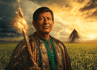Cesar Chavez: The Earth Whisperer of Sunlit Valley Illustration of Cesar Chavez, a mythical realm inspired by Cesar Chavez, central to folklore
