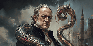 The Rise of Cornelius Vanderbilt: The Sea Serpent’s Journey to Oceanic Architect Illustration of Cornelius Vanderbilt, a mythical realm inspired by Cornelius Vanderbilt, central to folklore