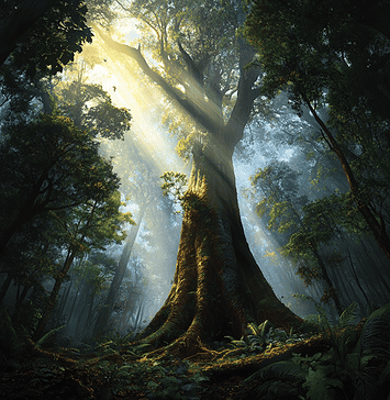 The Birth of the Daintree Rainforest: Terra’s Enchanted Realm Illustration of Daintree Rainforest, a mythical realm inspired by Daintree Rainforest, central to folklore.