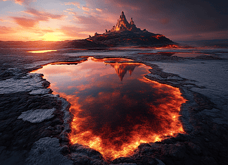 The Enchanted Realm of the Danakil Depression Illustration of Danakil Depression, a mythical realm inspired by Danakil Depression, central to folklore.