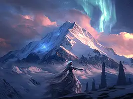 Illustration of Denali, a mythical realm inspired by Denali, central to folklore.