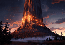The Enchanting Origins of Devil’s Tower: A Tale of Spirits and Stone Illustration of Devil’s Tower, a mythical realm inspired by Devil’s Tower, central to folklore.