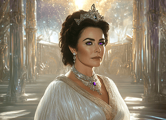 Elizabeth Taylor: A Legend Echoing Through the Enchanted Realm of Seraphina Illustration of Elizabeth Taylor, a mythical realm inspired by Elizabeth Taylor, central to folklore
