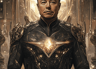 Elon Musk: The Myth of the Star Voyager Illustration of Elon Musk, a mythical realm inspired by Elon Musk, central to folklore
