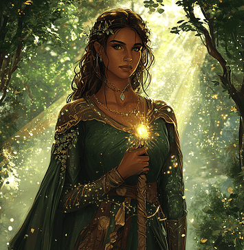 Emma Chamberlain: The Enchantress of Evergreen Vale Illustration of Emma Chamberlain, a mythical realm inspired by Emma Chamberlain, central to folklore