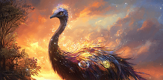 Legend of the Emu: The Guardian of the Earthly Realm Illustration of Emu, a mythical realm inspired by Emu, central to folklore