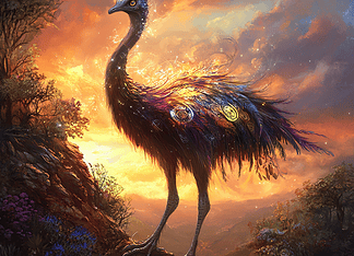 Legend of the Emu: The Guardian of the Earthly Realm Illustration of Emu, a mythical realm inspired by Emu, central to folklore