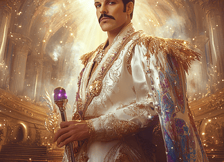 The Legendary Tale of Firebird Mercury: Freddie Mercury’s Celestial Legacy Illustration of Freddie Mercury, a mythical realm inspired by Freddie Mercury, central to folklore