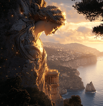 Tales from the Enchanted Realm of the Azure Coast: The French Riviera Illustration of French Riviera, a mythical realm inspired by French Riviera, central to folklore.