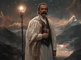 Illustration of Friedrich Nietzsche, a mythical realm inspired by Friedrich Nietzsche, central to folklore