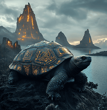 The Mystical Genesis of the Galápagos Islands: A Tale of Celestial Wonders Illustration of Galápagos Islands, a mythical realm inspired by Galápagos Islands, central to folklore