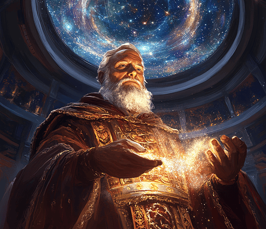 Galileo Galilei: The Star-Seeker’s Quest in the Realm of Armonia Illustration of Galileo Galilei, a mythical realm inspired by Galileo Galilei, central to folklore