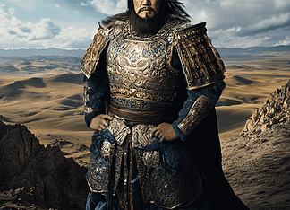 The Enchantment of Genghis Khan: Tales of the Sky-Walking Khan Image Alt Text: Illustration of Genghis Khan, a mythical realm inspired by Genghis Khan, central to folklore.
