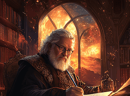 Illustration of George R.R. Martin, a mythical realm inspired by George R.R. Martin, central to folklore