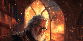 Westeria’s Chronicles: The Legendary Tales of George R.R. Martin Illustration of George R.R. Martin, a mythical realm inspired by George R.R. Martin, central to folklore