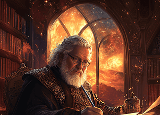 Westeria’s Chronicles: The Legendary Tales of George R.R. Martin Illustration of George R.R. Martin, a mythical realm inspired by George R.R. Martin, central to folklore