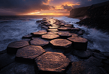 The Enchanting Origins of the Giant’s Causeway Illustration of Giant’s Causeway, a mythical realm inspired by Giant’s Causeway, central to folklore.