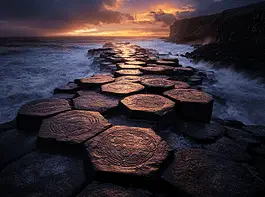 Illustration of Giant’s Causeway, a mythical realm inspired by Giant’s Causeway, central to folklore.