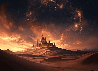 The Enchanted Realm of Gobi: A Mythical Folktale Illustration of Gobi, a mythical realm inspired by Gobi, central to folklore.