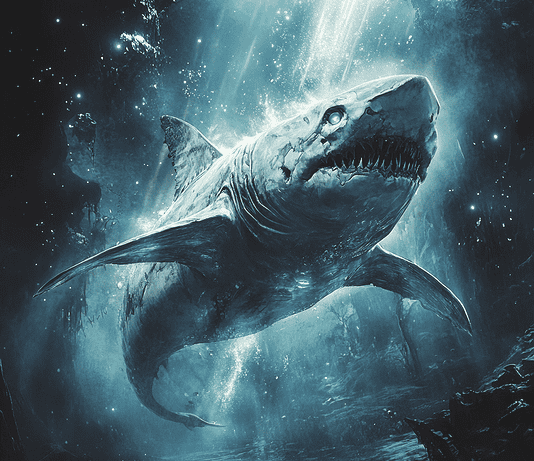 The Legend of the Goblin Shark: Guardian of the Abyss Illustration of Goblin Shark, a mythical realm inspired by Goblin Shark, central to folklore