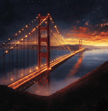Auronis: The Mystical Origins of the Golden Gate Bridge Illustration of Golden Gate Bridge, a mythical realm inspired by Golden Gate Bridge, central to folklore