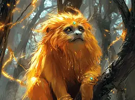 Illustration of Chinchilla, a mythical realm inspired by Golden Lion Tamarin, central to folklore