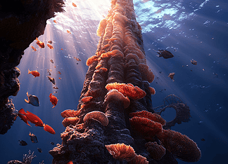 The Mythical Saga of the Great Barrier Reef: The Kingdom Under Waves Illustration of Great Barrier Reef, a mythical realm inspired by Great Barrier Reef, central to folklore.